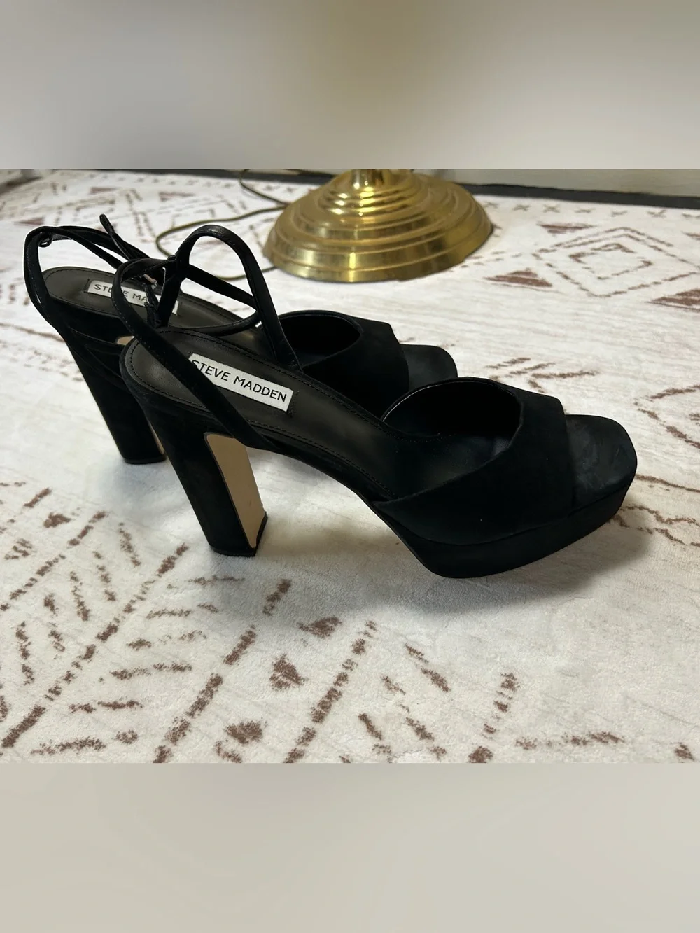 Steve Madden Assured Black Platform Block Heel Strappy Sandals 9.5 Quiet Luxury